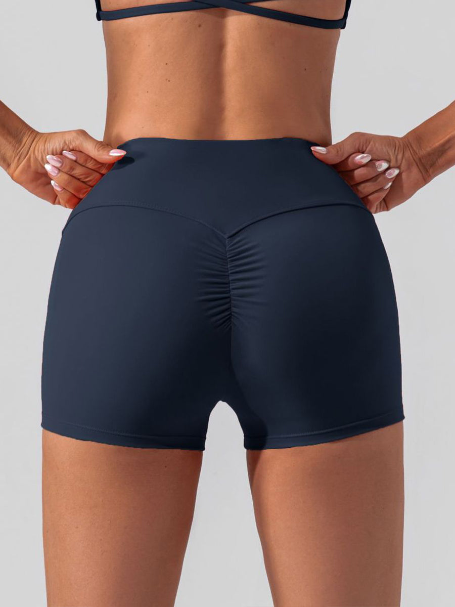 Solid Color Running Shorts for Womens Causal Tummy Control Workout Shorts High Waisted Yoga Capris Shorts