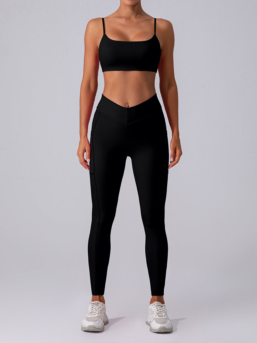 2pcs Sleeveless Cami Skin-Friendly Sports Set Workout Set Fitness Yoga Suit with Chest Pads