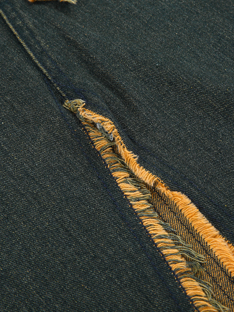 Star Irregular Hem Denim Long Skirt