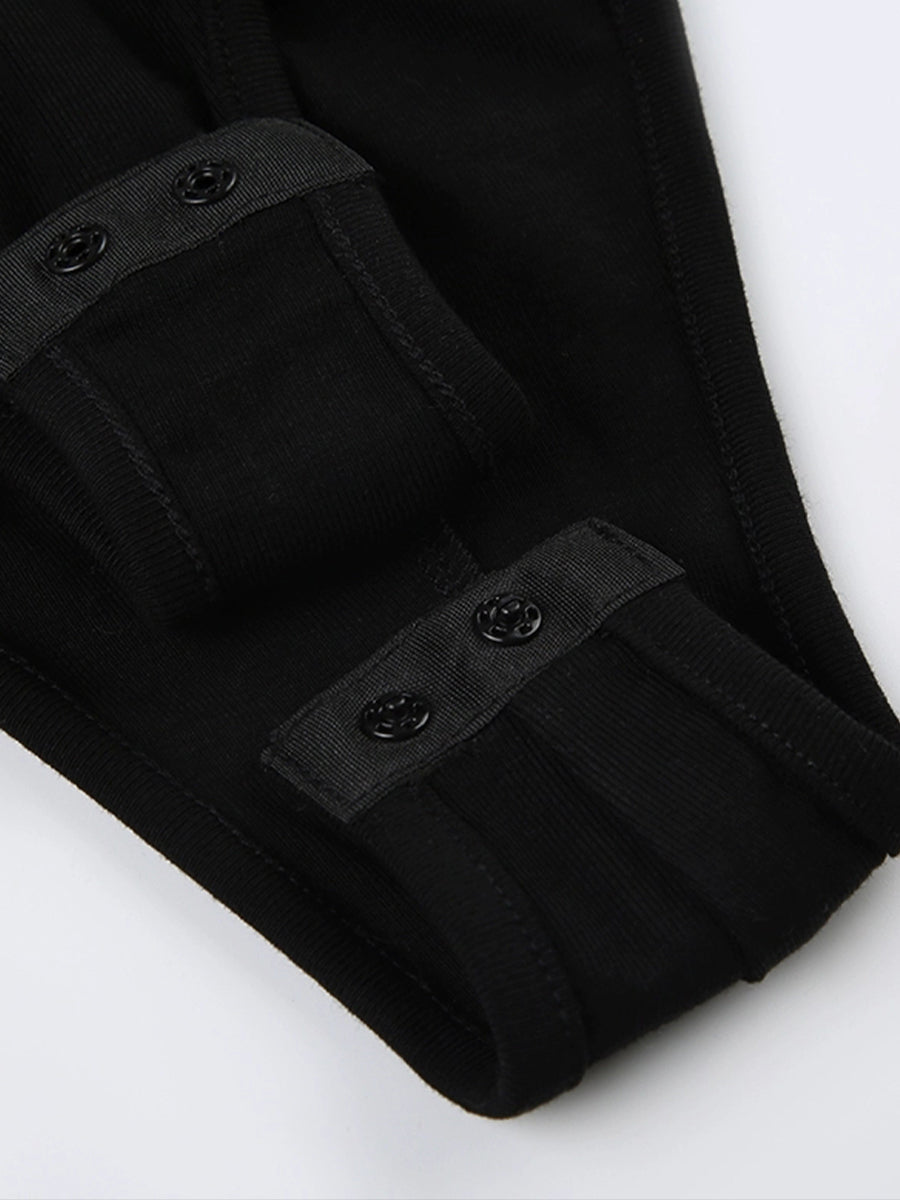 V-Neck Long Sleeve Black One Piece Top Bodysuit