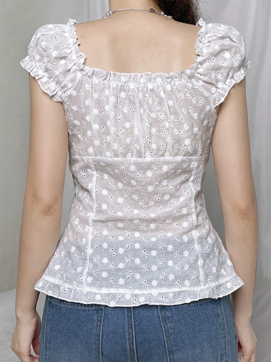 Pure White Lace Short Sleeve Top