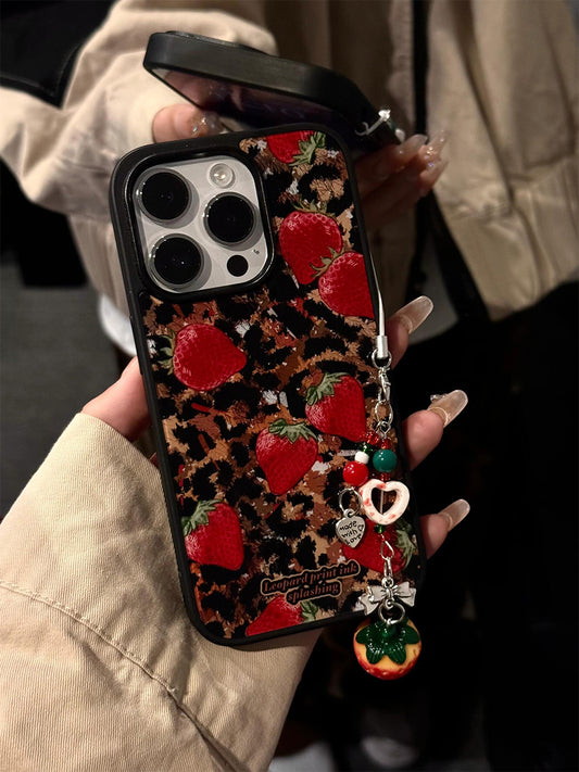 Cool Fashion Leopard Strawberry Black Frame Acrylic Phone Case