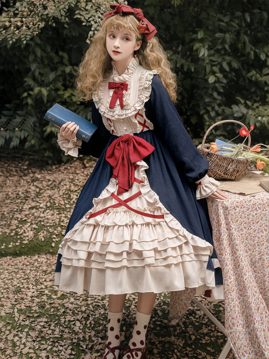 Girls Lolita Princess Dress Kawaii Long Sleeve Chiffon Skirt Cute Girl Dress