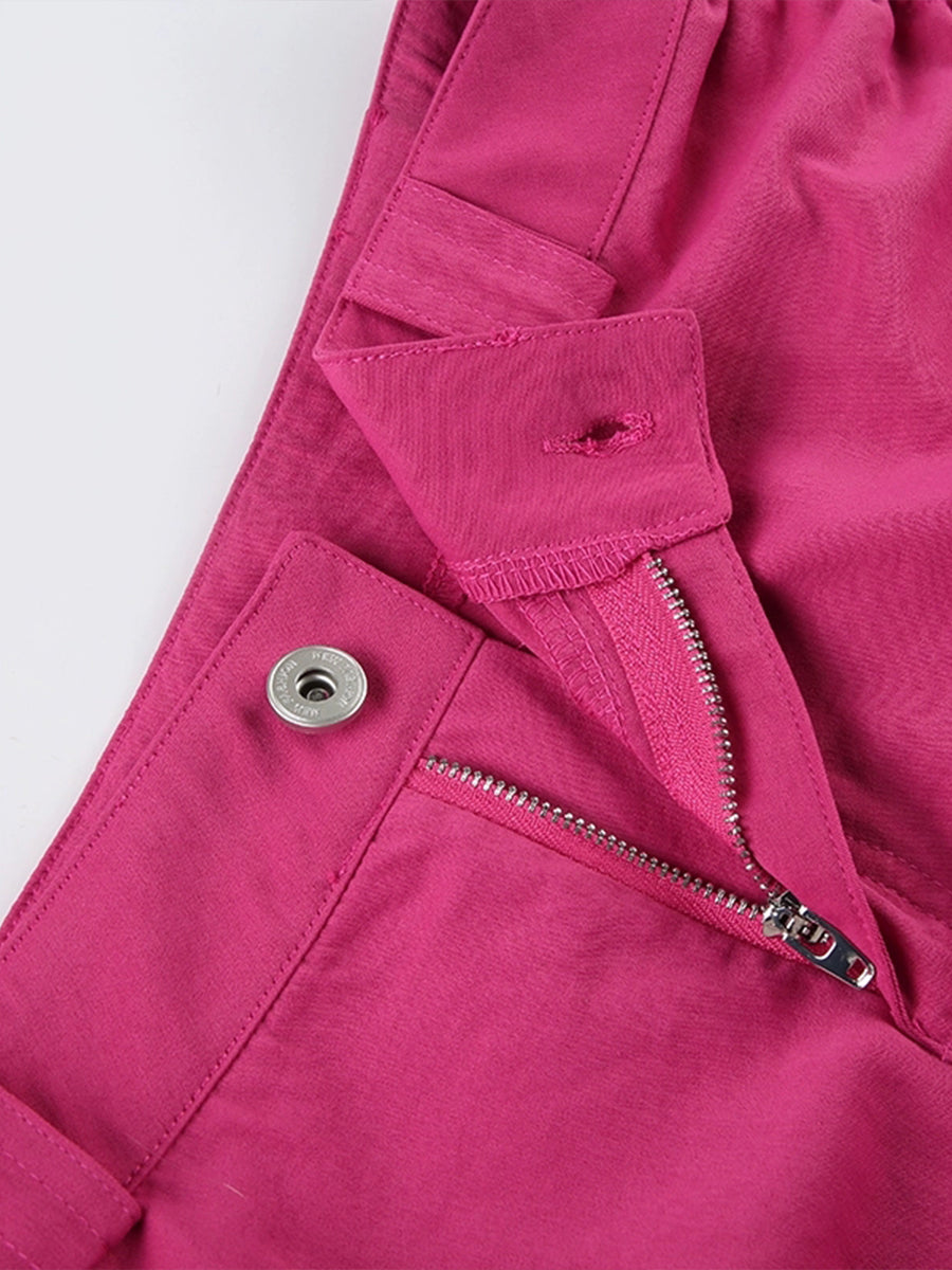 Pink Low Waisted Drawstring Ruched Tie Side Skinny Shorts
