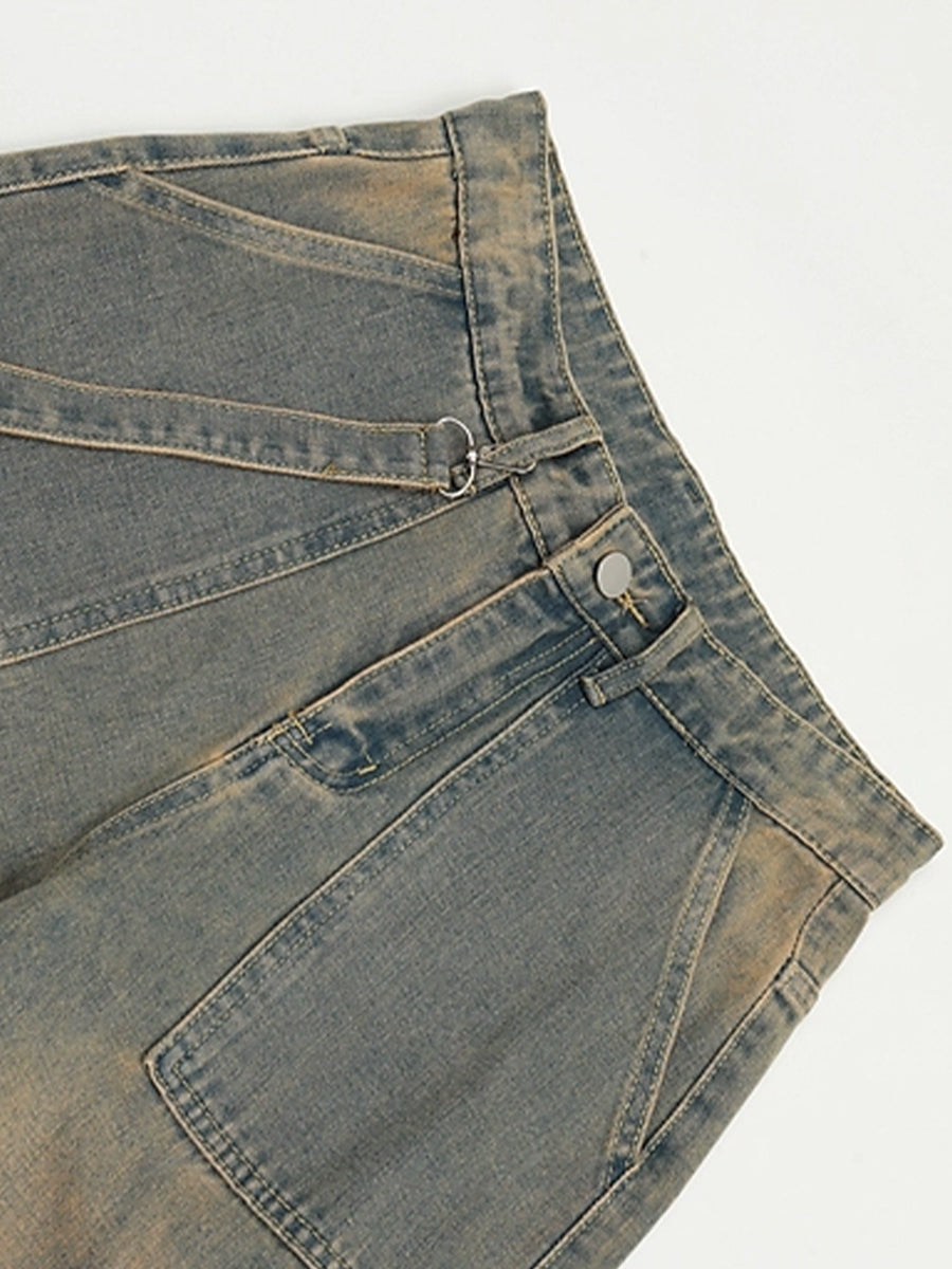 Y2K High Waist Flap Pocket Cargo Denim Jeans