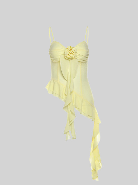 Solid Color Slim Fit Ruffle Irregular Camisole Top