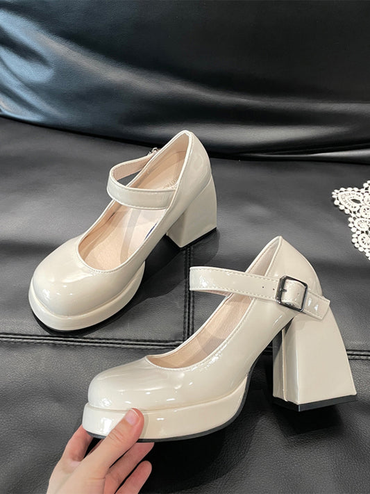Buckle Decor Platform Chunky Heel Mary Janes Shoes