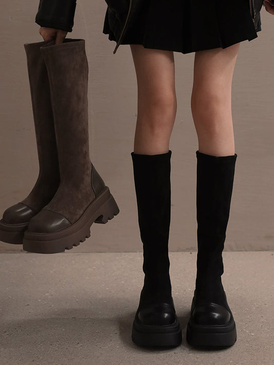 Women's Solid Color Zipper Height Increase Soft Solid Color Boots