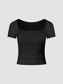 Solid Slim Fit Fake Two Piece Mesh Short Sleeves Gym Top with Chest Pads