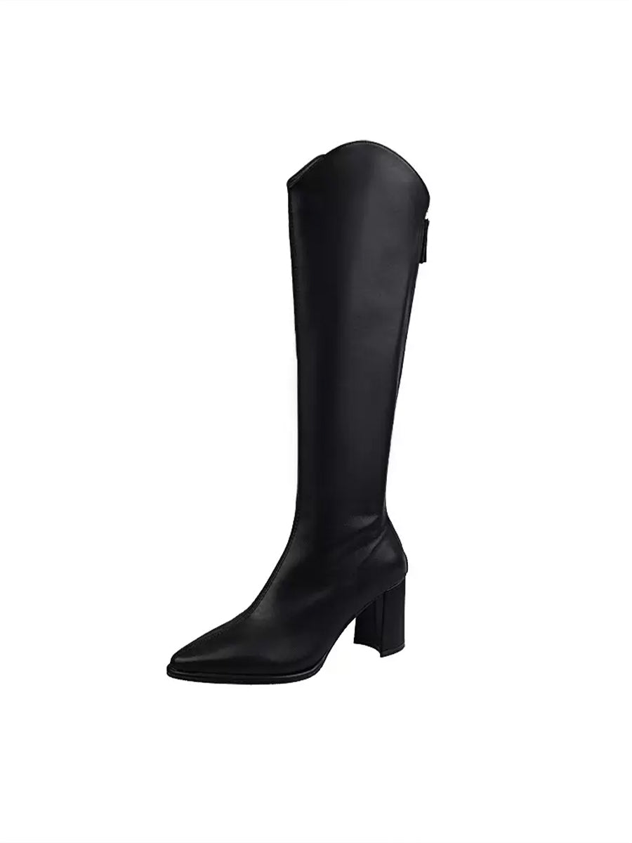 Women's Solid Color Zipper Height Increase V Solid Color Boots