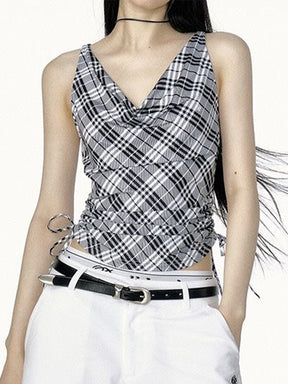 Vintage Plaid V-Neck Camisole Top