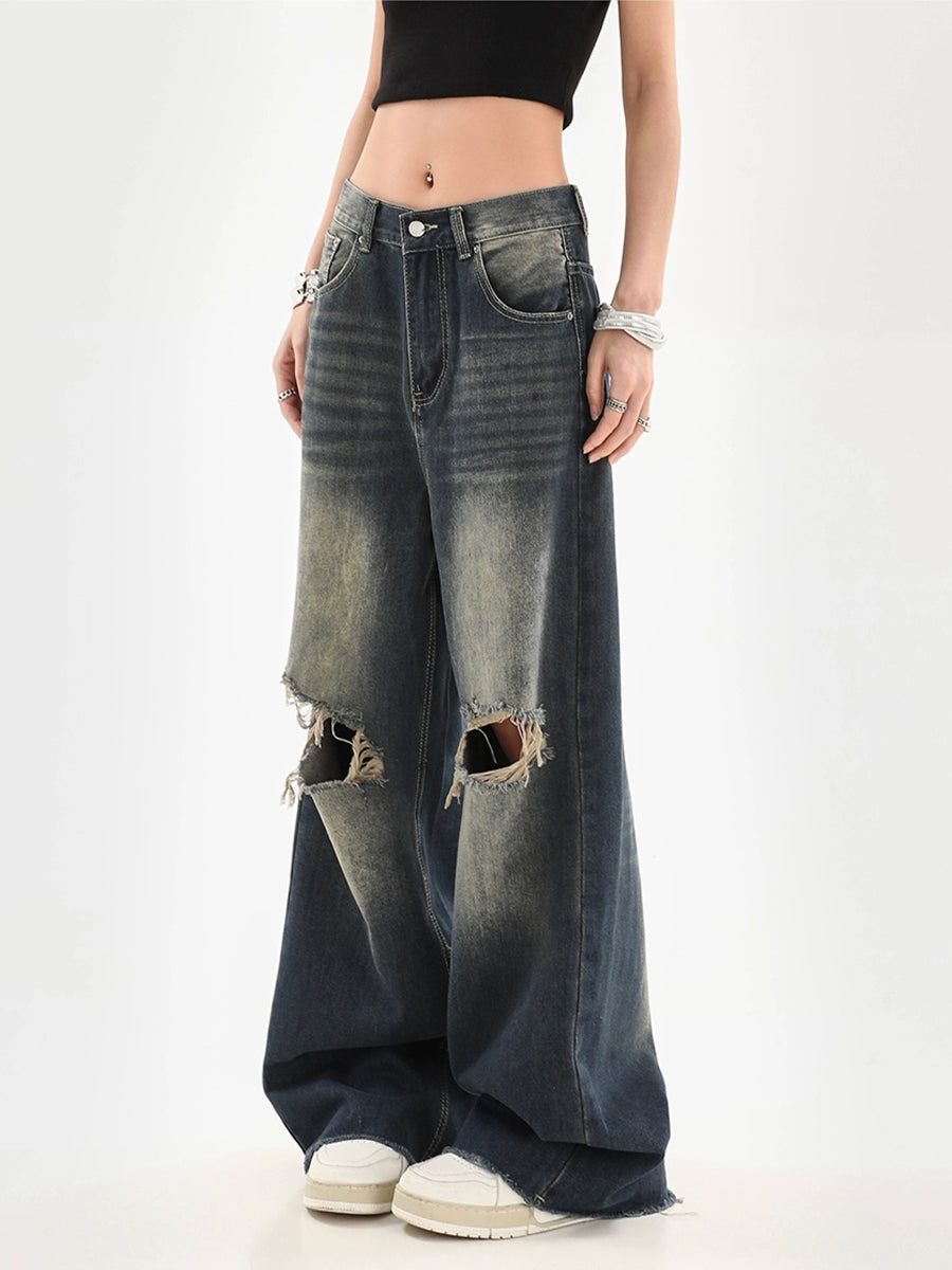 Vintage High Waisted Loose Ripped Denim Jeans