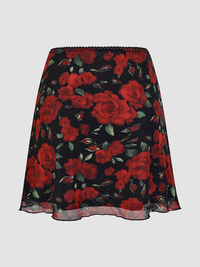 Chiffon Rose Pattern Skirt