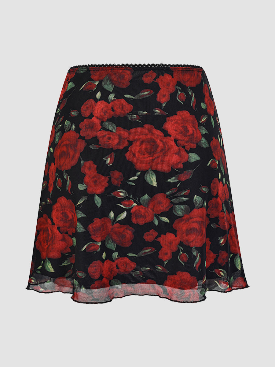 Chiffon Rose Pattern Skirt