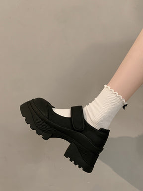 Velcro Nylon Mary Jane Chunky Pumps Shoes(No Socks)