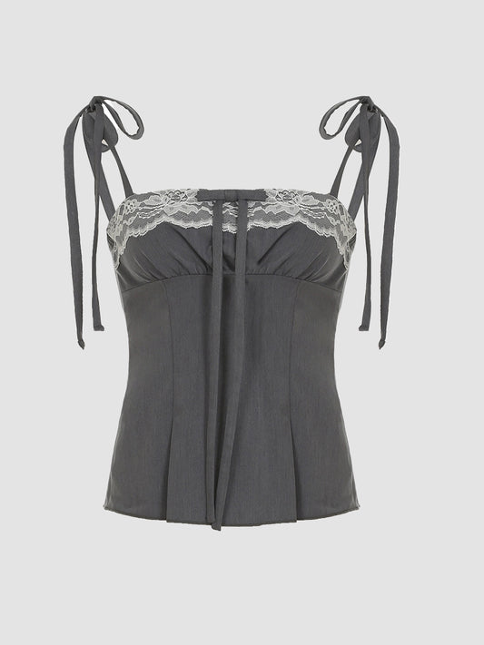 Lace Ruffle Bow Strap Cami Top