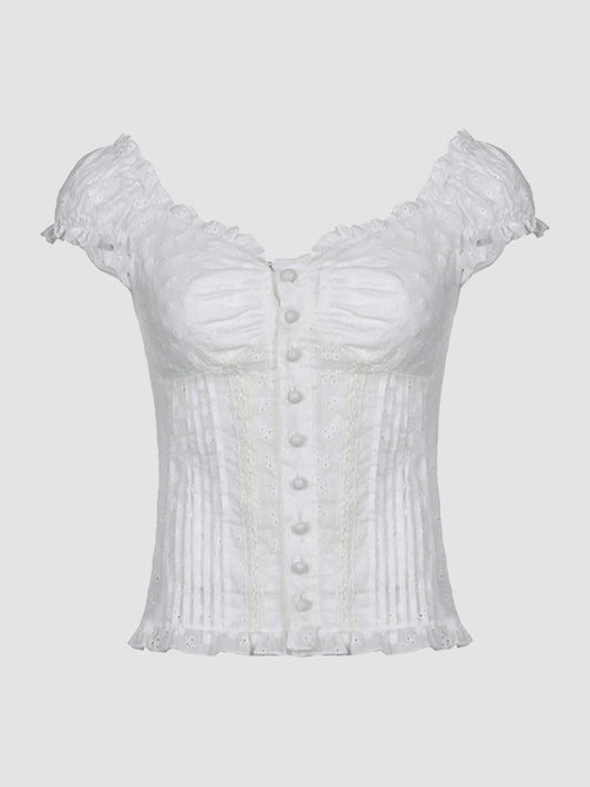 Pure White Lace Short Sleeve Top