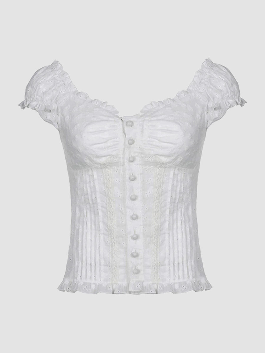 Pure White Lace Short Sleeve Top
