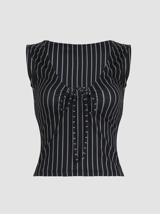 Black Striped Bow Tie Tank Top