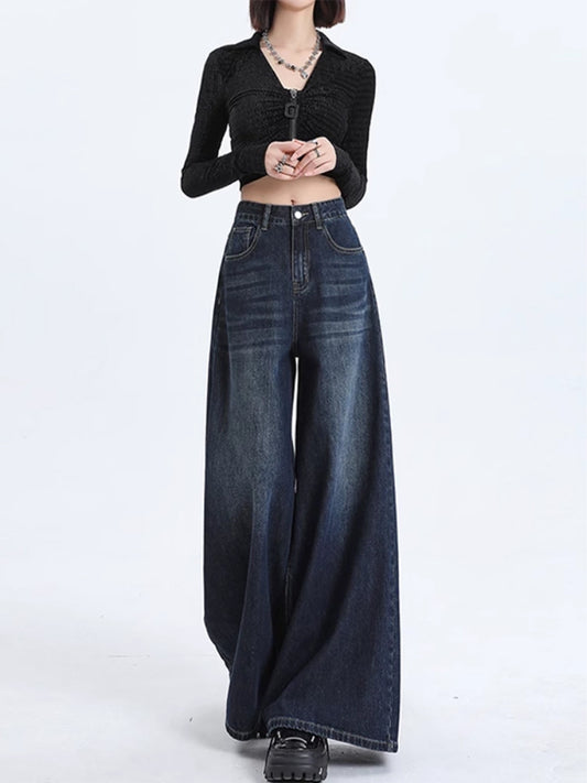 Solid Color Relaxed Fit High Rise Jeans Denim Pants