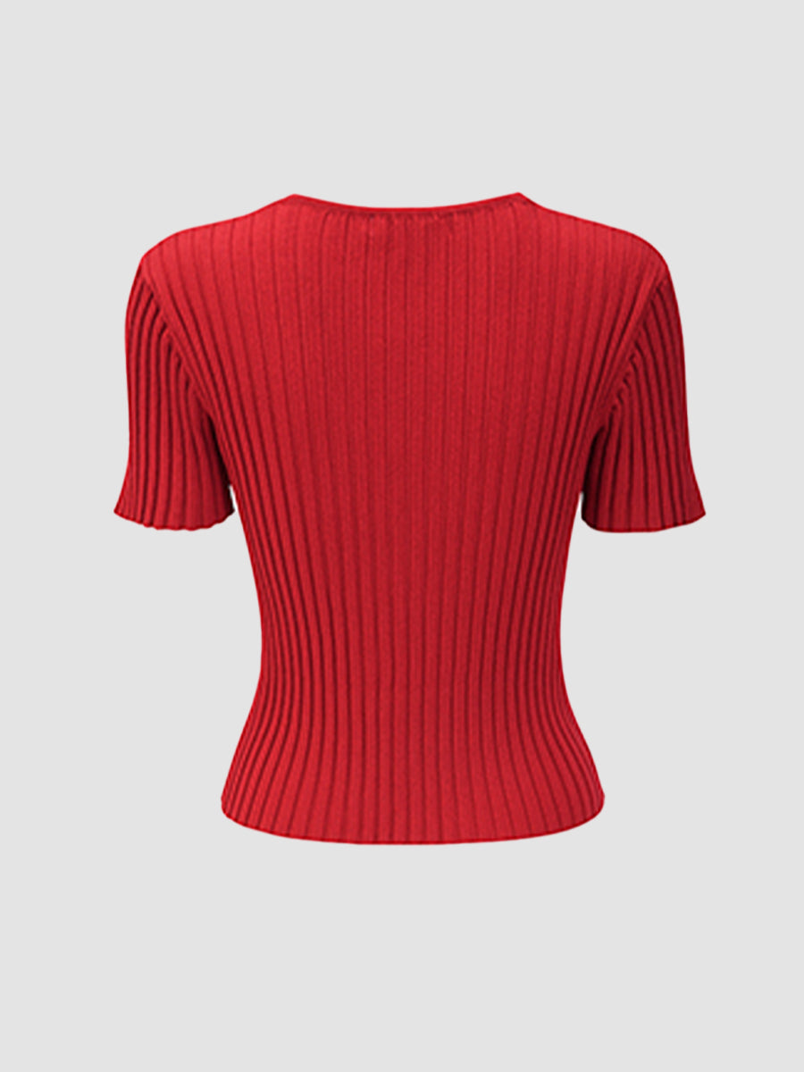 Red Knit Slim Top