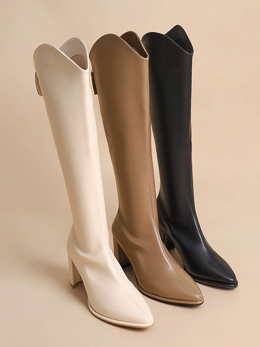 Women's Solid Color Zipper Height Increase V Solid Color Boots