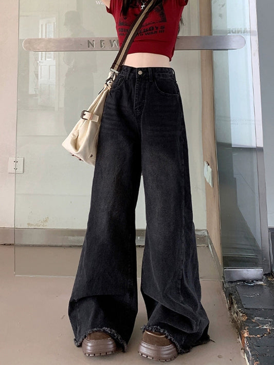Vintage Raw Hem Wide Leg Long Jeans
