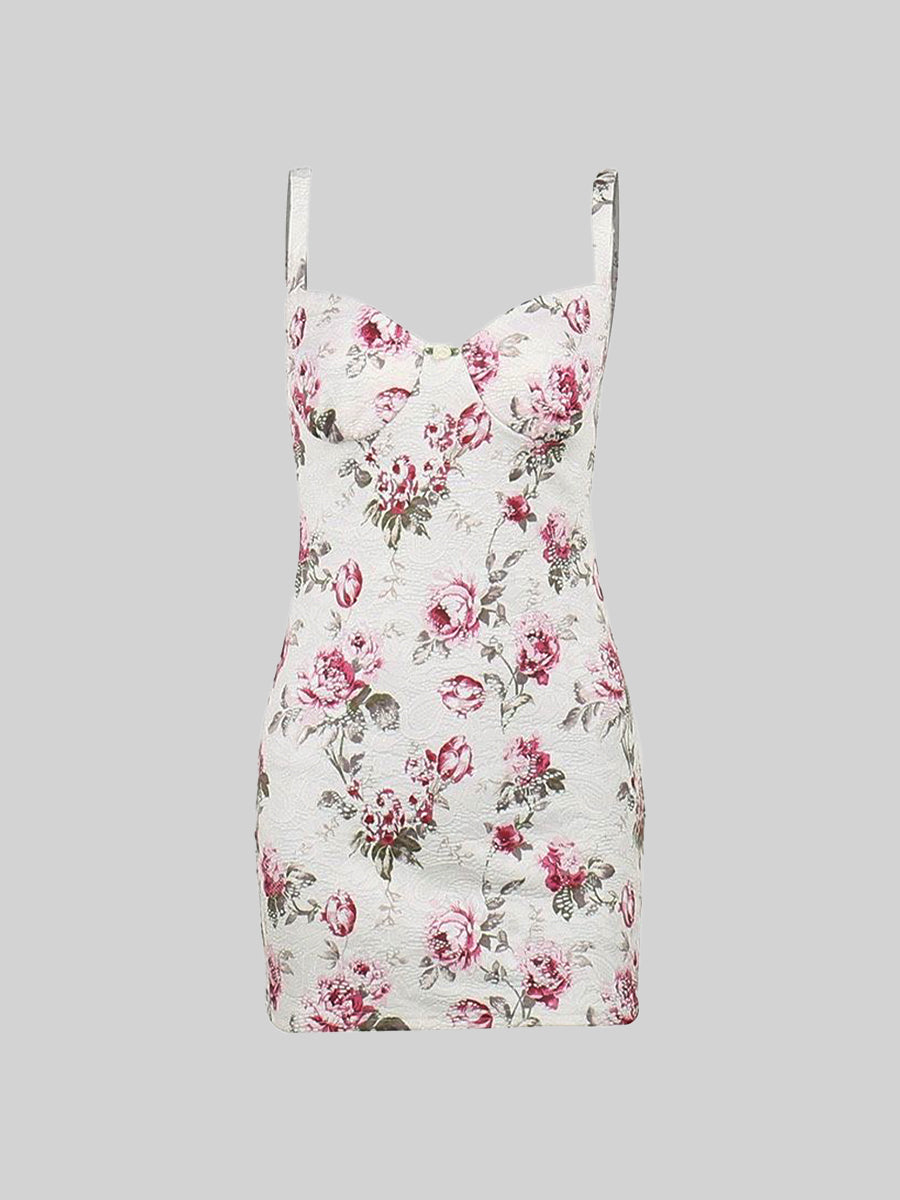 Lace Printed Low Cut Floral Cami Dress