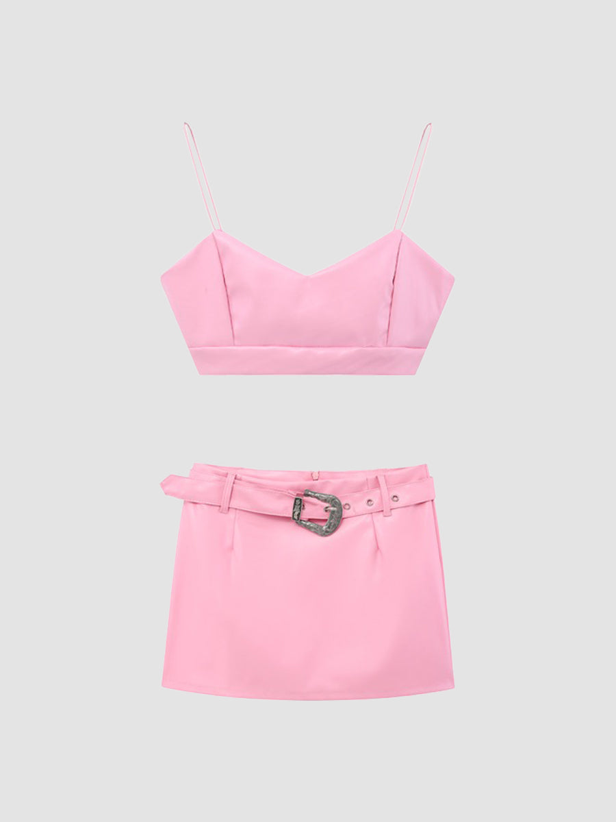Barbie Pink Camisole Top + A-line Skirt with Belt Set