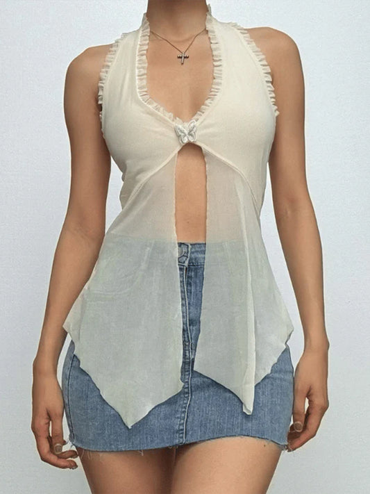 Mesh Floral Accessory Halter Top