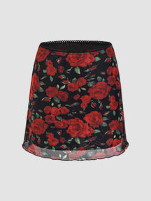 Chiffon Rose Pattern Skirt