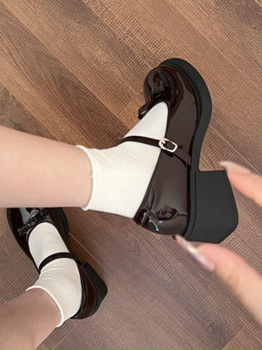 Bow Tie Round Toe Mary Jane Heels Shoes(No Socks)