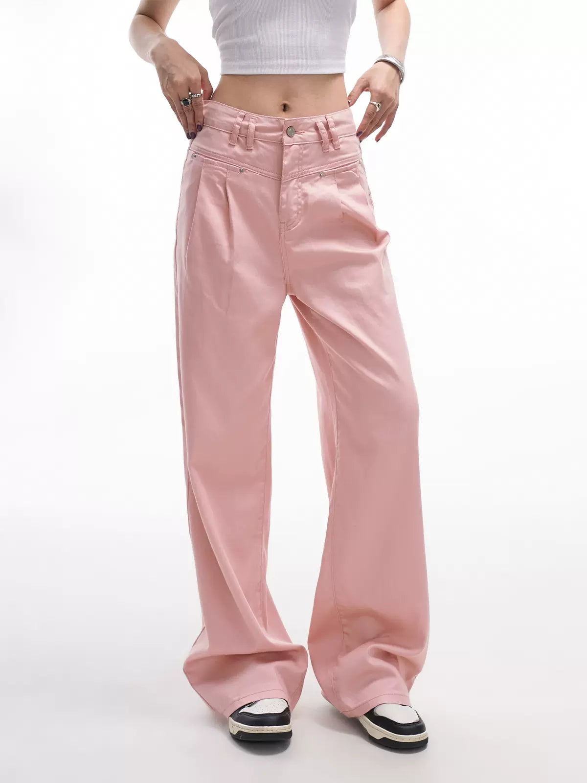 Solid Color Tencel Thin Loose High Waist Suit Pants