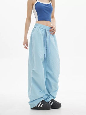 Blue Loose Casual Wide Leg Drawstring Pants