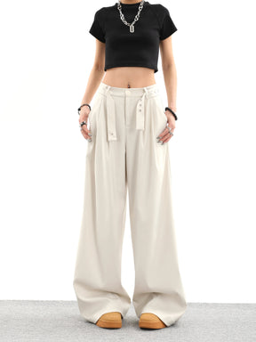 Solid Color Casual Loose High Waist Suit Pants