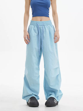 Blue Loose Casual Wide Leg Drawstring Pants