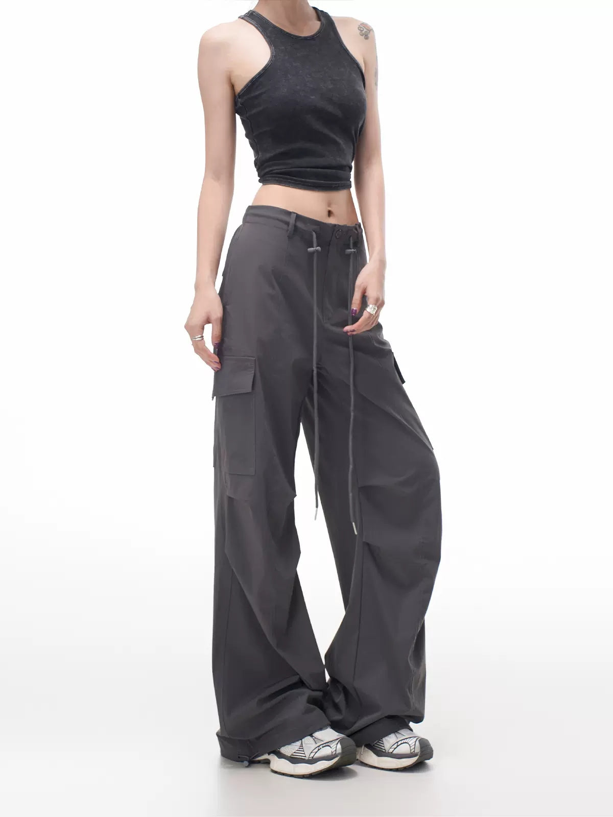 Casual Loose High Waist Cargo Drawstring Pants