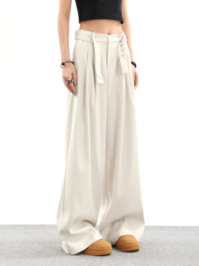 Solid Color Casual Loose High Waist Suit Pants