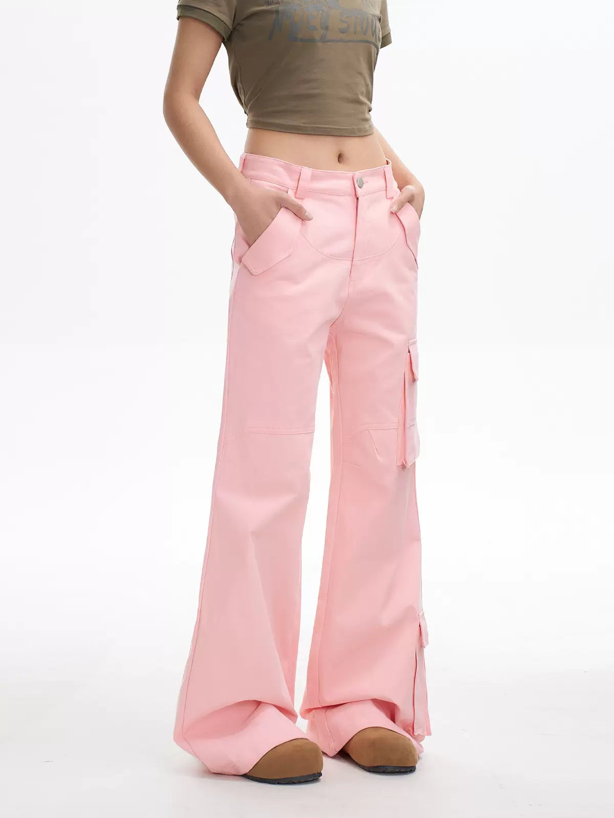 Vintage Casual Solid Color Low Rise Cargo Pants