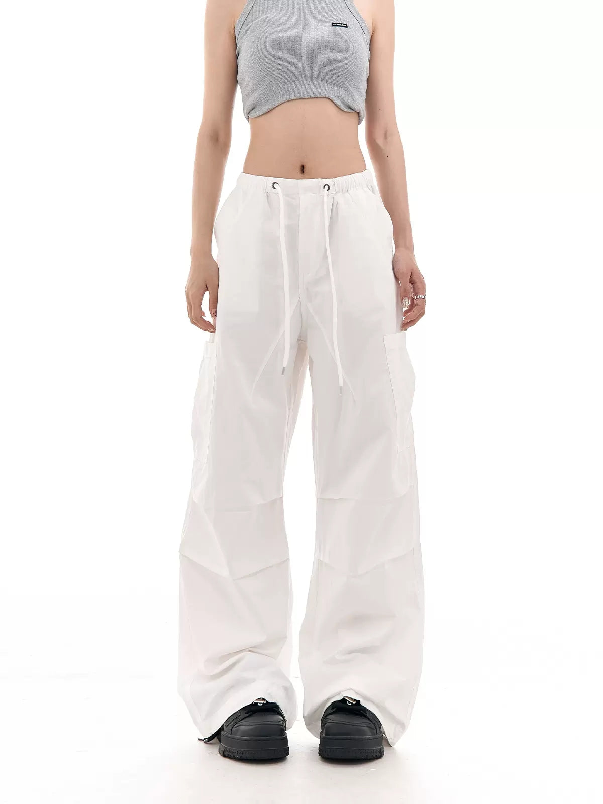 Solid Color High Waist Loose Casual Drawstring Pants