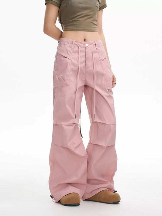 New Casual Pink Loose Drawstring Sports Pants
