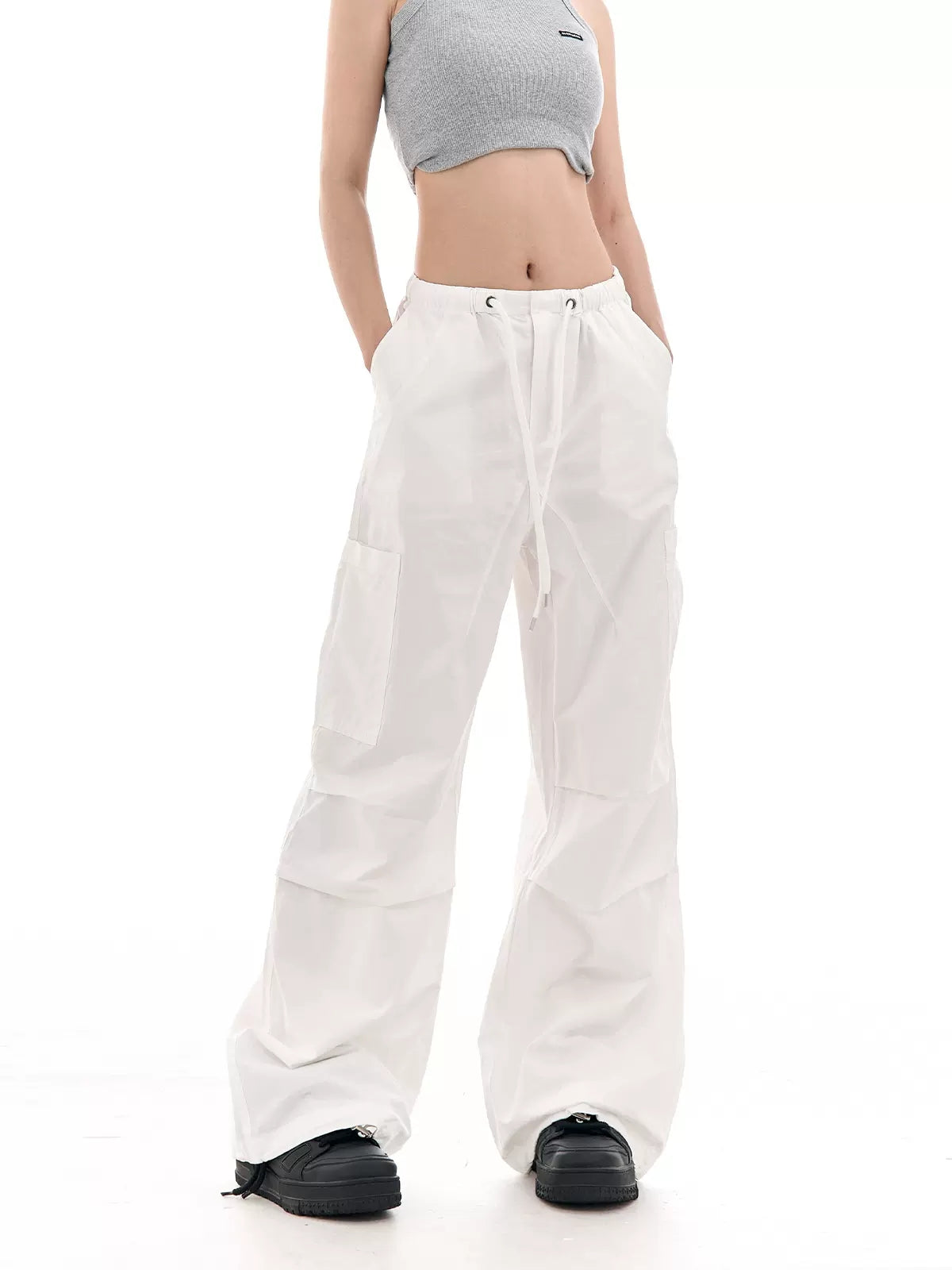 Solid Color High Waist Loose Casual Drawstring Pants