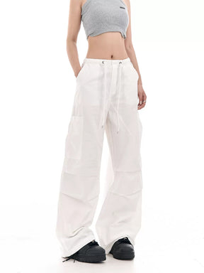 Solid Color High Waist Loose Casual Drawstring Pants