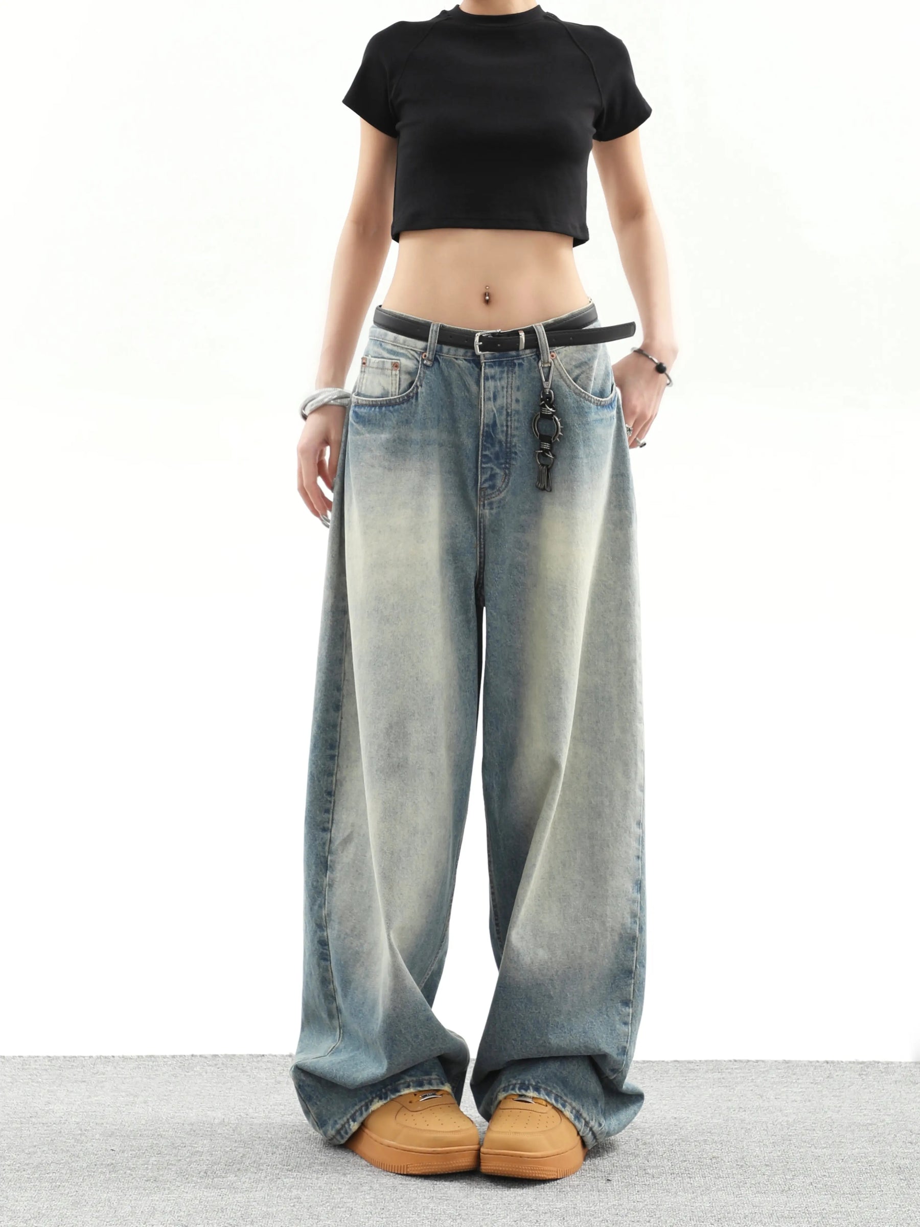 High Waisted Loose Straight Leg Long Jeans