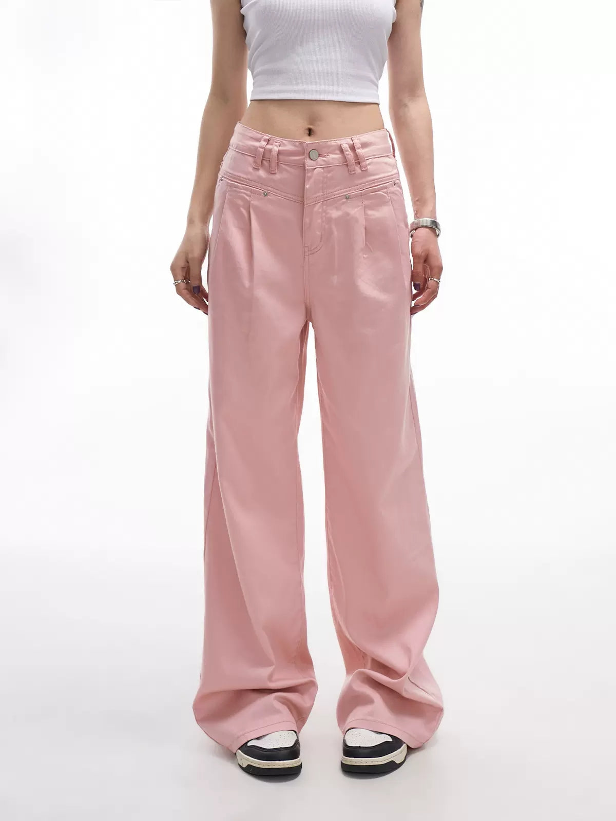 Solid Color Tencel Thin Loose High Waist Suit Pants