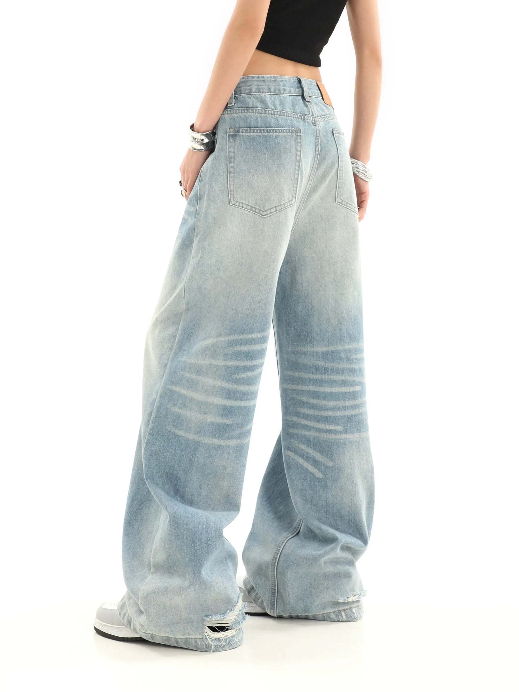 Multi-Row Button High Waist Loose Light Color Denim Jeans