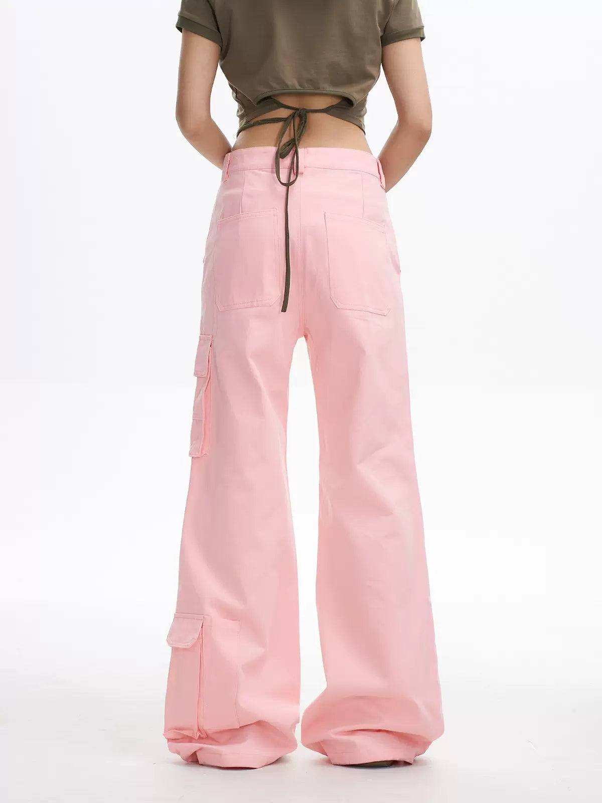 Vintage Casual Solid Color Low Rise Cargo Pants