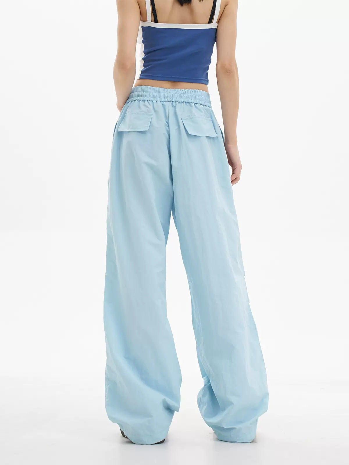 Blue Loose Casual Wide Leg Drawstring Pants