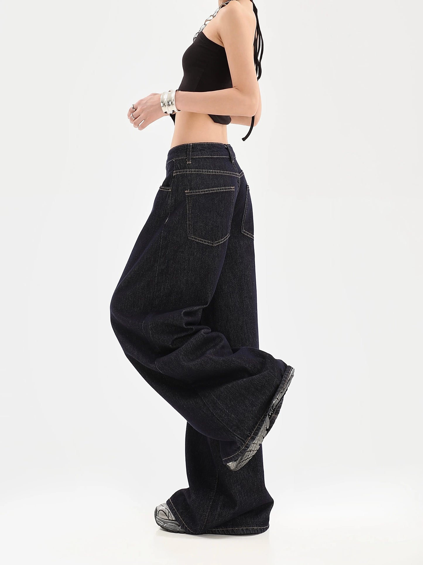 Solid Color Straight High Waist Loose Jeans