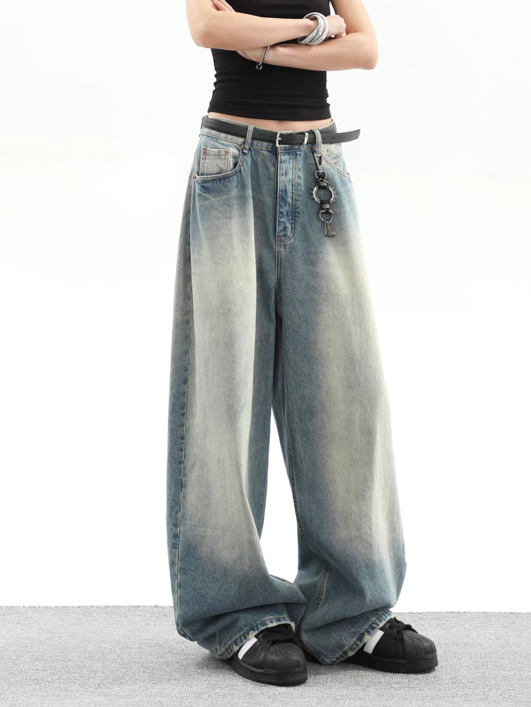 High Waisted Loose Straight Leg Long Jeans